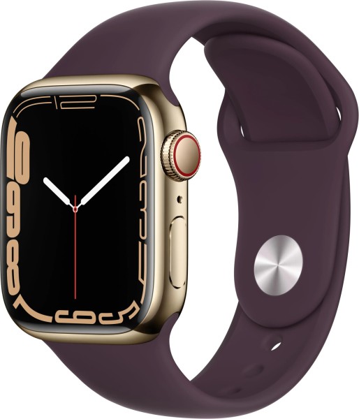 Apple Watch S7 Edelstahl 41mm Cellular Gold - Sportarmband dunkelkirsch