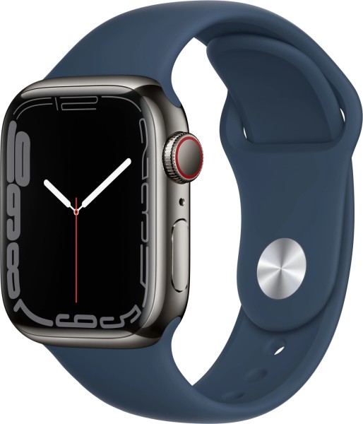Apple Watch S7 Edelstahl 41mm Cellular Graphite - Sportarmband abyssblau