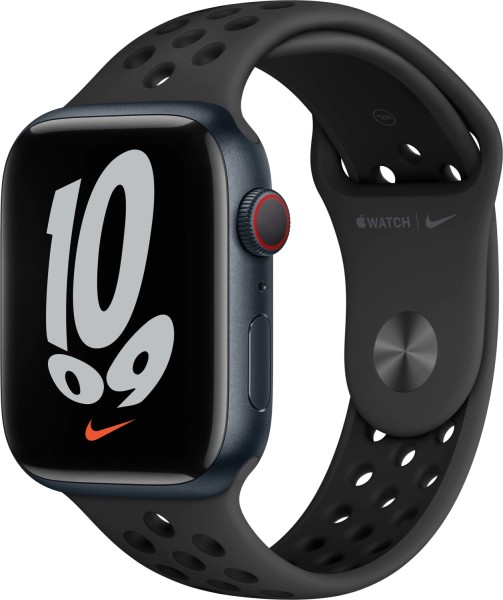 Apple Watch S7 Nike Aluminium 45mm Cellular Mitternacht - Sportarmband anthrazit/schwarz