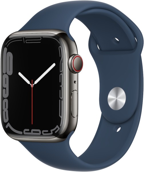 Apple Watch S7 Edelstahl 45mm Cellular Graphite - Sportarmband abyssblau