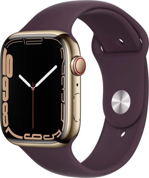Apple Watch S7 Edelstahl 45mm Cellular Gold - Sportarmband dunkelkirsch